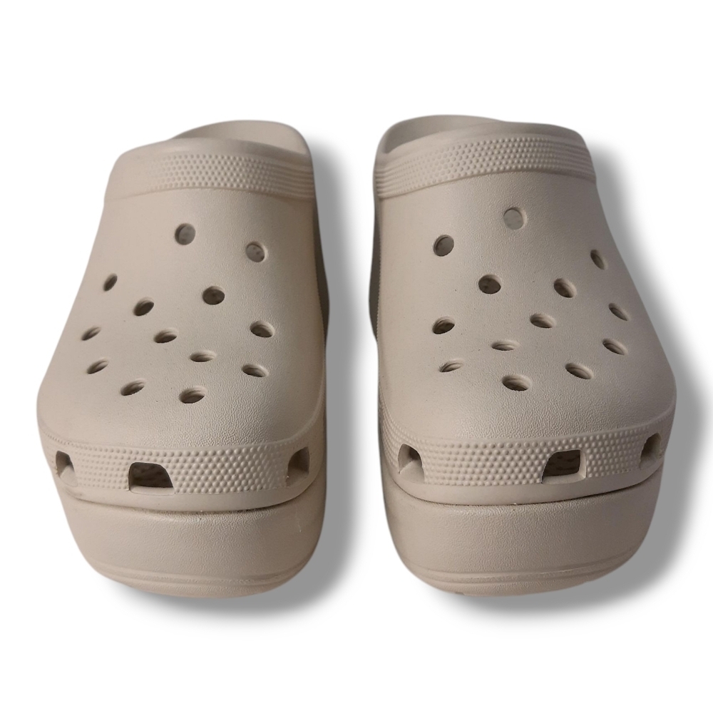 Crocs Siren Heeled Platform Clog Bone Cream M8 W10 NWOT